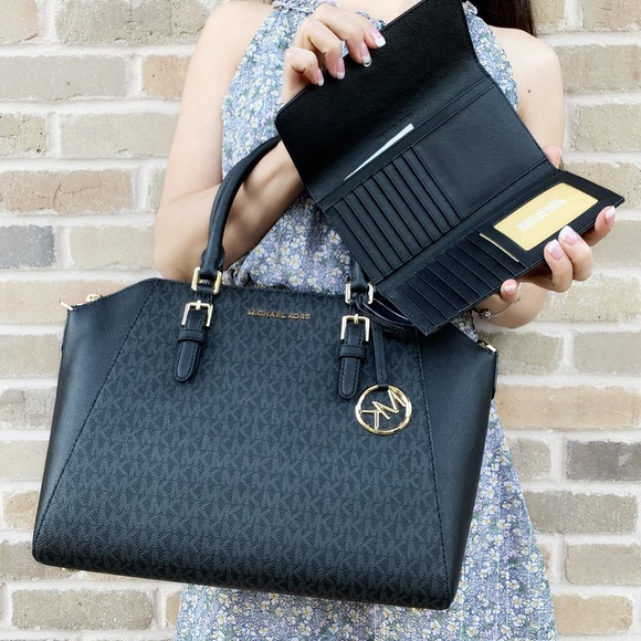 NWT Michael Kors Large Satchel Black Wallet SET - Picture 3 of 7